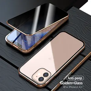 Anti-Peep Magnetic Case for iPhone 16, 15, 14, 13, 12, 11 Pro Max Double-Sided Tempered Glass Cover Magnetic Adsorption Bumper Metal Frame