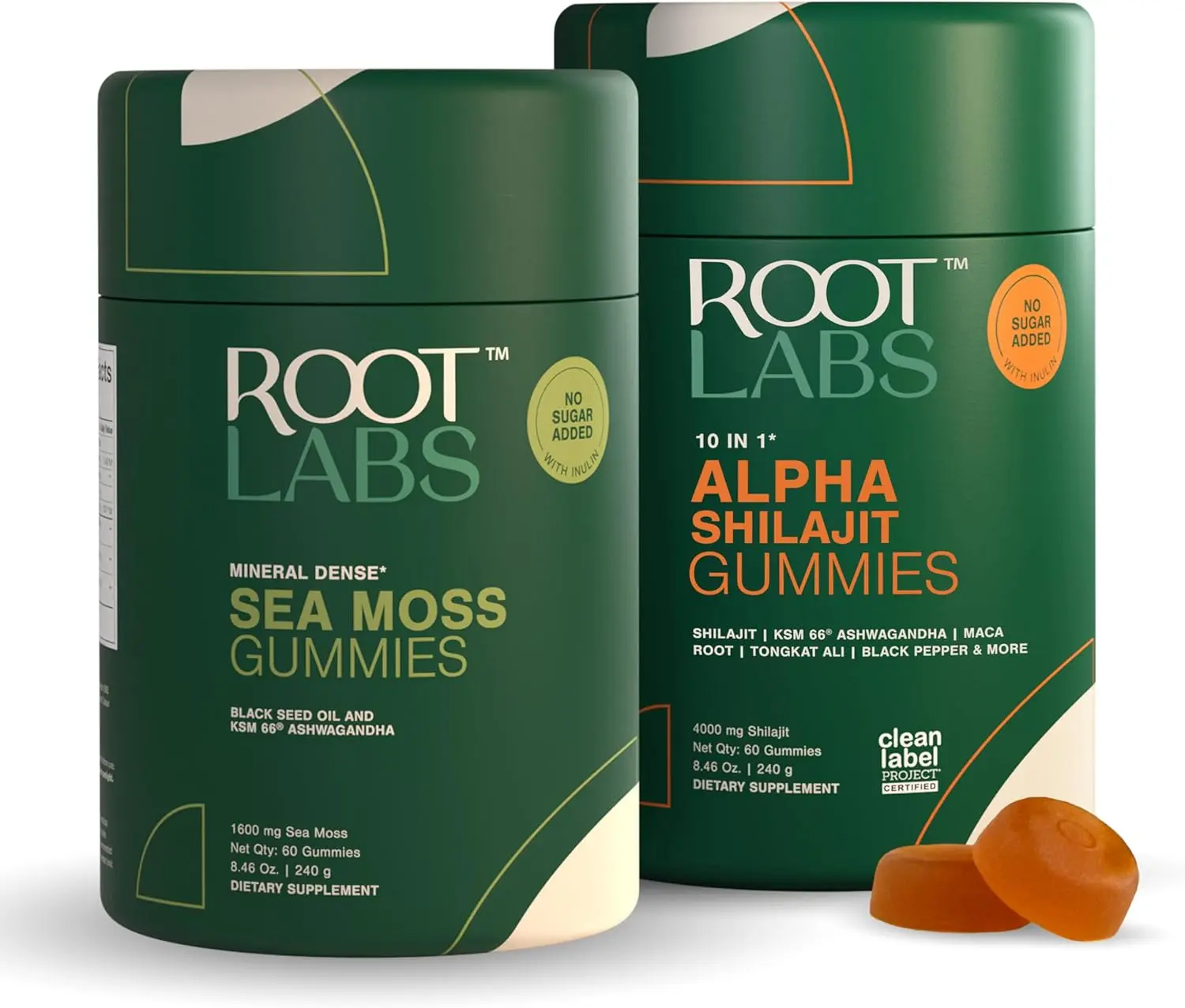 ROOT LABS 10 in 1 Alpha & Sea Moss Gummies Combo I 4000 mg Shilajit, 1600 mg Sea Moss I Lab Tested I No Added Sugar | 75%+ Fulvic Acid, 92+ Minerals I KSM 66 Ashwagandha I 1 Month Pack Vitamin Supplement Edible Fitness Men Support Supplement