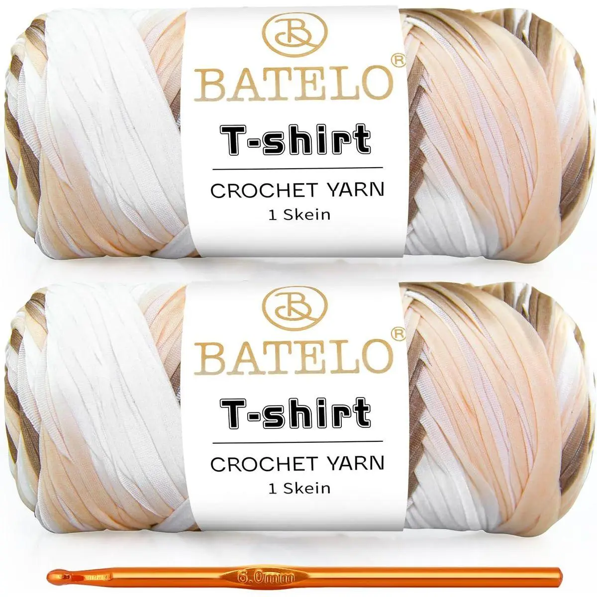 2 Pack T-Shirt Yarn Crochet Kit, High Elastic Thick Yarn Polyester Fabric (White & Brown) - 400g/144yds