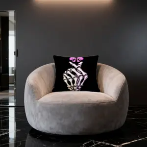 1pc Black‑Pink Dark Gothic Skeleton Hand Skull Pillow, Single‑Sided Print, Decor for Bedroom Sofa, Great Gift for Gothic Fans & Halloween