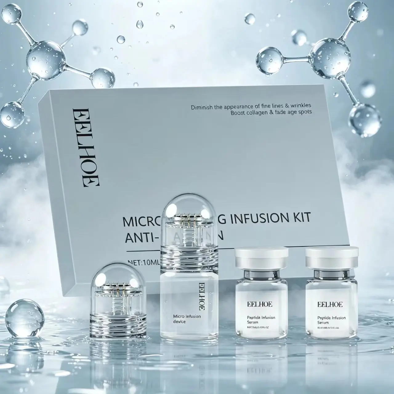 Hyaluronic Acid (HA) + Collagen Microneedle Facial Kit with 10ml Serum - Fragrance-Free, Unscented, Intensive Hydrating, Firming, Age-Defying Treatment with Glycerin, Lightweight Water Powder, TXA Shot, Peptides for Smooth, Radiant Skin (Daily Use)