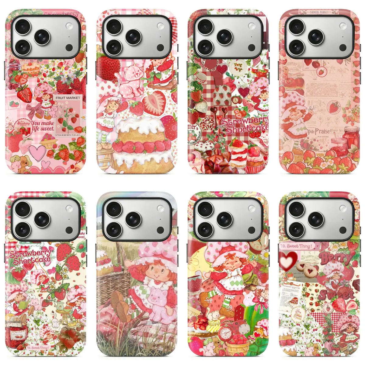Aesthetic Strawberry Shortcake Collage TPU Cellphone Case - Durable, Lightweight Slim Shockproof Protection for iPhone 17/16/15/14/13/12/11-Pro/Max/Plus, Vibrant UV Print Mobile Phone Accessory, Protector, Slim Fit, Uv Printing, Devices, Multi-Model, Matt