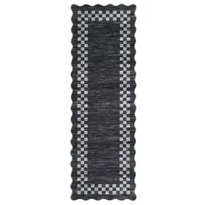 【Christmas Gift】2 x 6 ft Polyester Dark Grey Rectangular Indoor Geometric Bordered Modern Machine Washable Runner Rug
