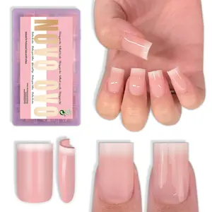 NOVO OVO Short Sharp Square White Soft French Tip Ombre Nail Tips Baby Pink  , Need Builder Gel Top Coat Nail Glue,Soft Gel Fake Nail Extension, Full Cover False Nails Salon DIY x15 Sizes 240 pcs