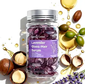 Lavender Hair Serum Capsules for Dry & Frizzy Hair Infused with Argan Jojoba & Botanical Oils + Vitamins A C E B5 Glass Hair Shine Repair 40 Capsules