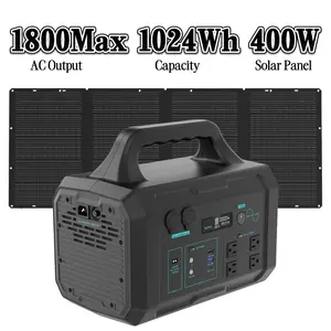 1800W portable generator, 1024Wh lithium iron phosphate battery, with 400W foldable solar panel, 4x1800W AC/100W USB-C fast charging, 1.5 hour fast charging, overload and overheat protection, camping (Christmas gift), holiday essentials. Portable Surge Po