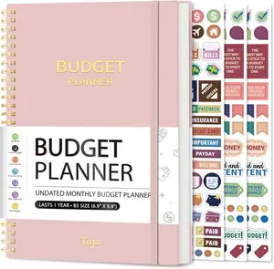 TAJA Undated Budget Planner - Financial Organizer with Monthly Pages, Expense Tracker, Bill Organizer, Sticker Sheets, Full-Page Calendar, Intuitive Layout, 2025-2026 Account Book for Savings Goals & Money Management - Pink