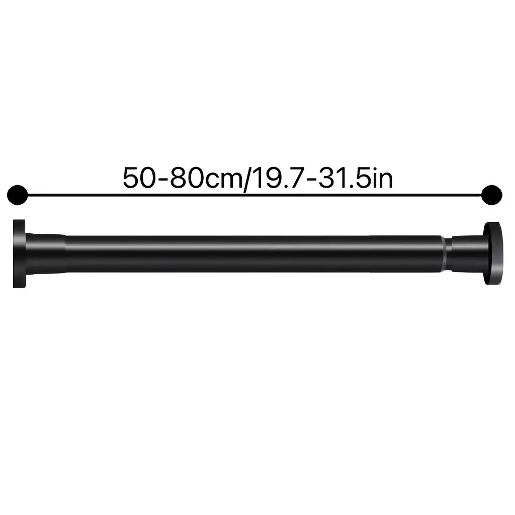 50–80 cm no-drill adjustable telescopic support rod, black — wardrobe hanging rod, bathroom shower curtain rod, household short storage rod