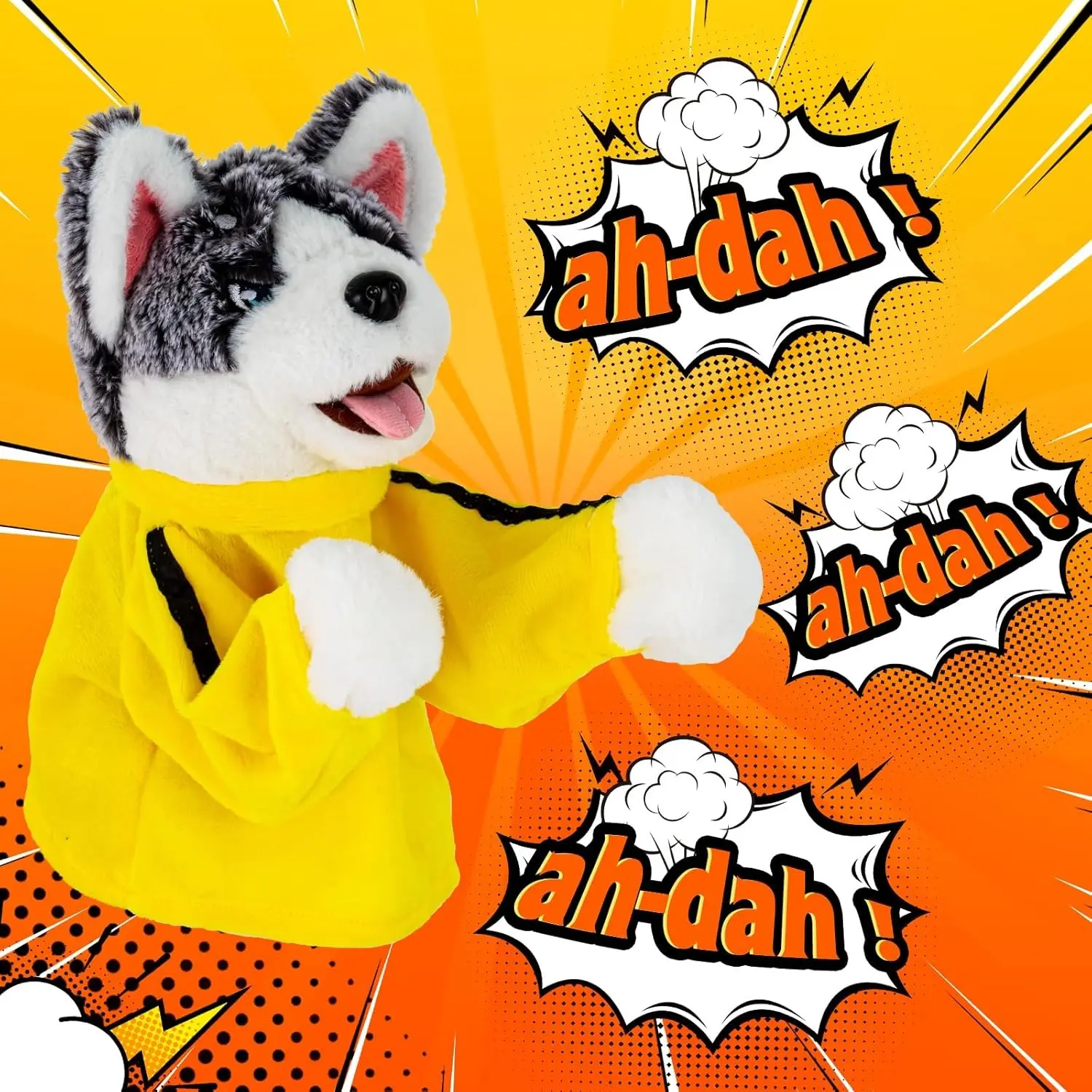 5-In Wide Right Hand Interactive Punching Husky Hand Puppet - A-Da Animal Boxing Toy with Sound Effects, Party Laugh Entertainment Item for Kids & Adults, Pet Stress Relief, Gift for Birthdays
