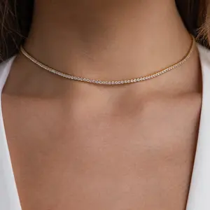 Diamond Tennis Choker Necklace by Caitlyn Minimalist - Dainty Crystal Necklace in Gold - Wedding Jewelry - Bridesmaid Gift for Her