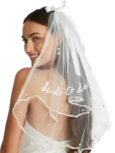 Bridal Bow Detail Double Pearl Accents Veil, Bachelor Party, Bridal Party Headwear, Wedding Morning Hair Accessories, Engagement Photo Accessories & Wedding Gifts