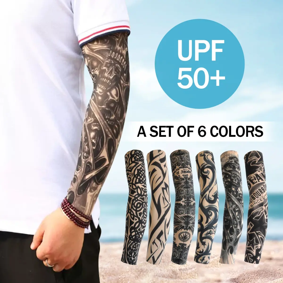 6-Pack Fashion Tattoo Arm Sleeves for Men & Women, UV Protection Slip-Ons for Casual Styling, Sports & Cosplay, Arm Temporary Tattoos, Tattoo Art
