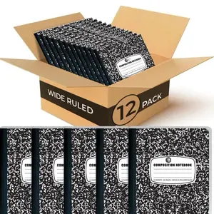 Premium Wide Ruled Composition Notebook 12 Pack 100 Pages 6-3/4 x 9-3/4 Inches Black Marble Cover School Supplies