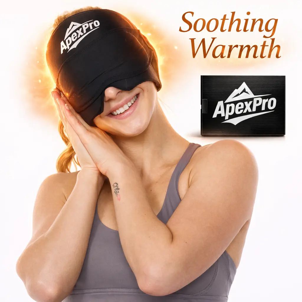 Apexpro Adjustable Therapy Cap for Migraine & Headache Relief, Breathable Gel Head Wrap with Detachable Eye Mask, Hot Cold Compression Gift for Adults, Cold-Set Gel, Hot/Cold Use