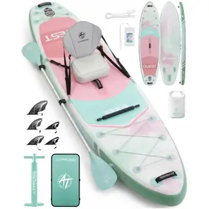 [Summervibes] 12'×36" Inflatable Stand Up Paddle Board, 500LBS Extra Wide Capacity Premium SUP, Non-Slip Stable Deck, Kayak Seat, Complete Accessories Kit with Backpack, for Advanced Paddlers & Fishing
