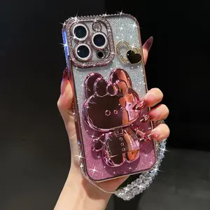 Glitter Rhinestone Decor Phone Case with Beaded Chain, Anti-drop Cellphone Protective Case, Shockproof Mobile Phone Cover for iPhone, Casing, Smartphone, Protection