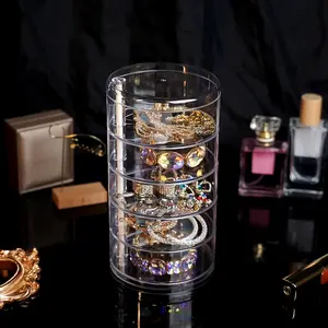 Jewelry Storage Round Plastic Organizer Boxes Holder Display Rack with Cover