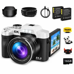 6K Vlogging Camera 84MP with 3 Inch Touchscreen 18X Optical Zoom Lens Hood 16GB Card 2 Batteries Wide Angle Lens for Daily Recording fathersdaygift