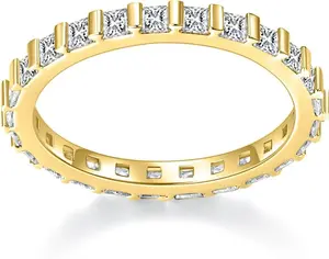 MINDDHA 14K Gold Plated Rings- Simulated Diamond Stackable Eternity Bands/ Gold Rings for Women/Stacking Rings for Oura Gen 4/Gen 3-2mm Band Size 4-12