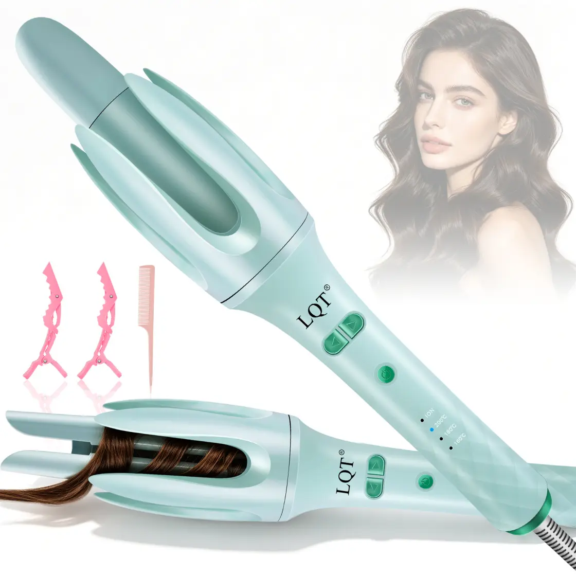 LQT Automatic Rotating Curler - 1-Button Operation Iron with 500M Negative Ions Care, Dual Anti-Scald, Fast Heating Wand for Long Hair, Beginner-Friendly Home Salon Styling Tool