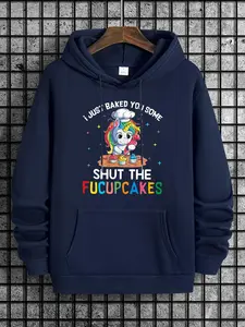 Men's Cartoon Print Drop Shoulder Long Sleeve Hoodie, Fashion Drawstring Pocket Hooded Pullover Sweatshirt, Streetwear, Men Tops Clothes for Spring & Fall, Menswear