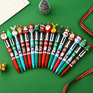 Christmas Ballpoint Pens Set, 4-Color Design with Santa Claus, Reindeer & Snowmen Patterns, Perfect Gift for Holiday Celebrations