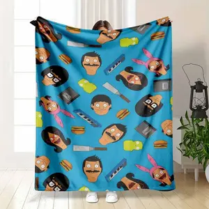 Soft Funny Throw Blanket Burger Family Flannel Blanket Cartoon Food Print Soft and Warm Lightweight and Cozy Perfect for Sofa Bed Travel Camping and Makes a Great Gift for Food Lovers and Cartoon Fans