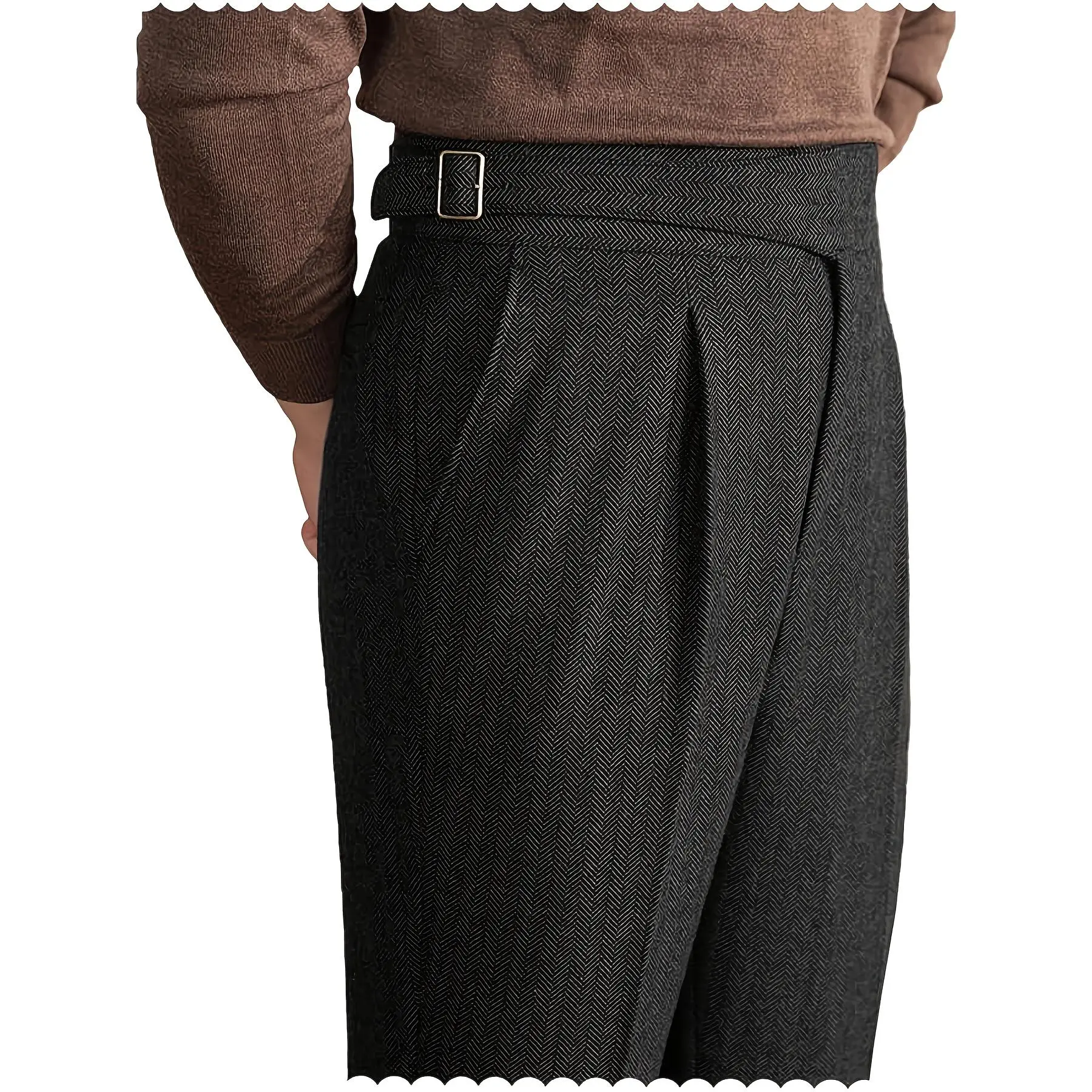Vintage Tweed Blend Trousers for Men, Featuring a Slim Fit And Herringbone Pattern, Perfect for Thanksgiving And Christmas Gifts