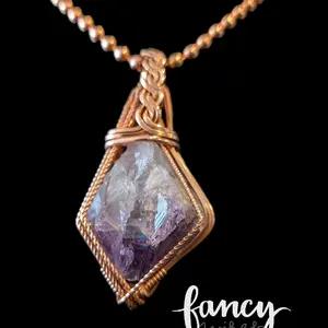 Fancy Jewelry Wire Wrapped Raw Amethyst and Copper Statement Pendant with Braided Bail for Elegant Necklaces