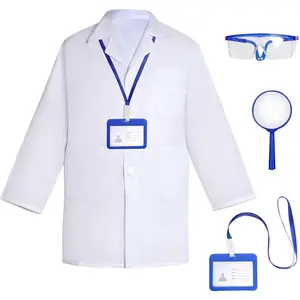 F-CPA08  Doctor Scientist Costume Kids Lab Coat and Goggles Children Dress Up Kit with ID Card Magnifying Glass for Halloween