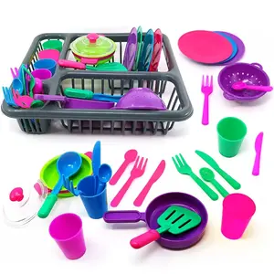28pcs Mini Kitchen Playset - Colorful Pretend Cooking Utensils and Dishes with Basket, PP Material - Educational Toys for Cognitive Skills and Curiosity, Play Kitchenware|Play Food Set|Durable Playset, Pretend Play Kitchen Set