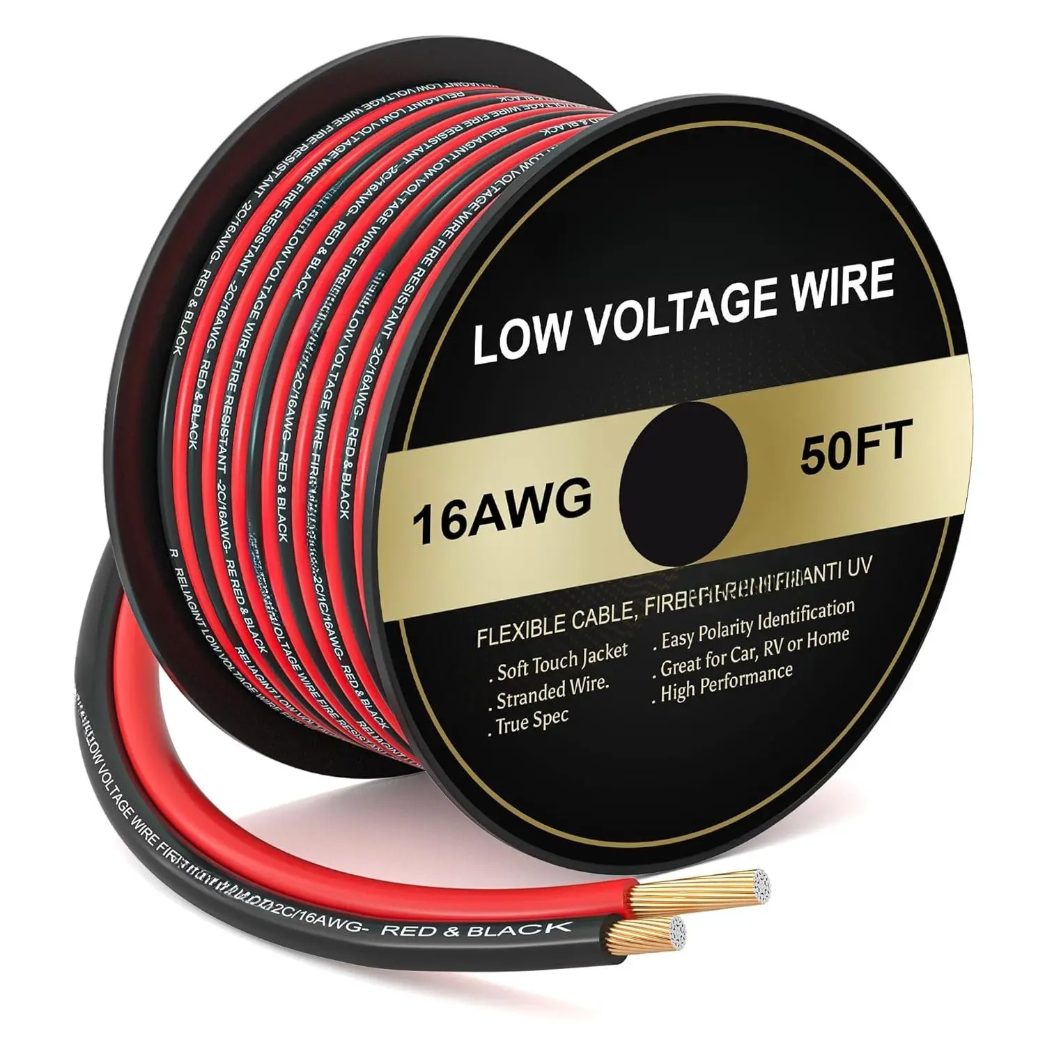 16 Guage 50FT Electric Wire for Low  Application, LED, RV and Various Use, Red and Black Flexible  2C/16AWG