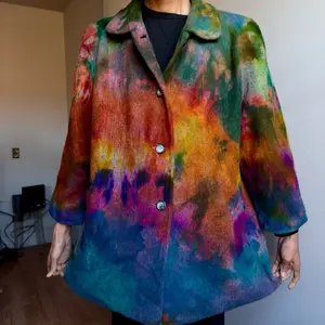 XL-XXL Grey Wool Dark Rainbow Peacoat Jacket