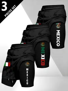 Men's Mexican Flag Print Gym Shorts Set, Two-In-One Design with Pockets and Elastic Waistband, Suitable for Running/fitness/training