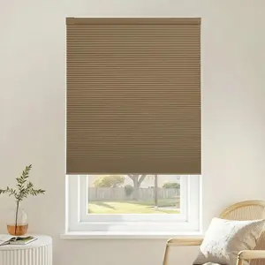 LUXEVOIR PANORAMIX Cordless No-Drill Blackout Honeycomb Blinds, Custom  Curtain  Size Light-Blocking Cellular Window Covers for Bedroom, Kitchen - Brown