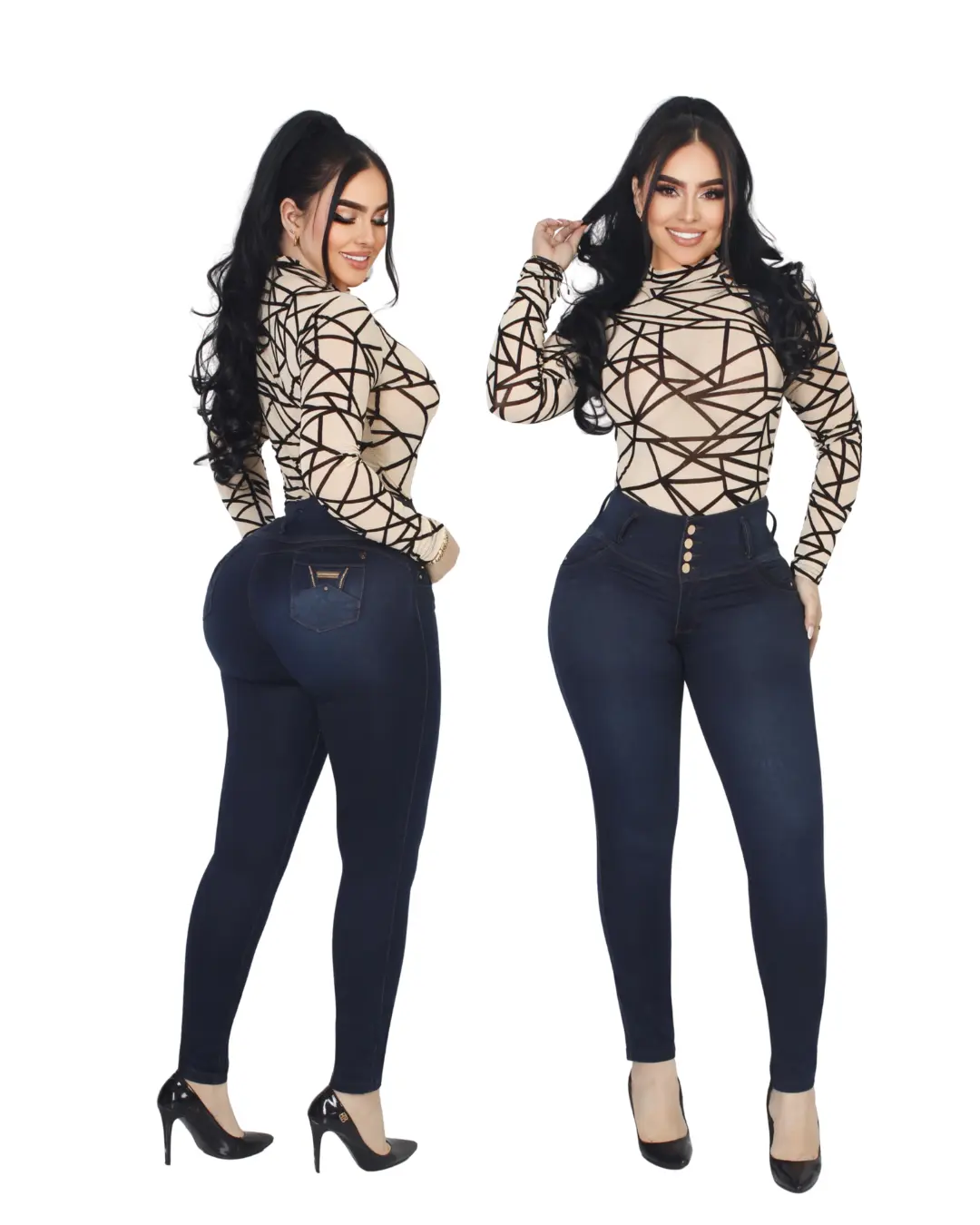 LIANA JEANSWEAR Women's BBL Colombian Butt Lifting Denim Skinny Pants - Elegant Chic Casual Cold-Wash Bottoms with Built-In Shapewear, Comfortable Slim Fit