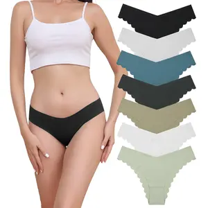 LEVAO 7 Pack Women Seamless Panties Ladies Underwear Thong Comfy Bikini No Vpl Hipsters Stretch Low V Waist Briefs