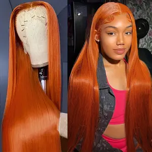 MYLOCKME 180Density Ginger Orange 13x6 Hd Lace Front Human Hair Wig 33# Colored Brazilian Pre Plucked 13x4 Straight Human Hair Wig For Women