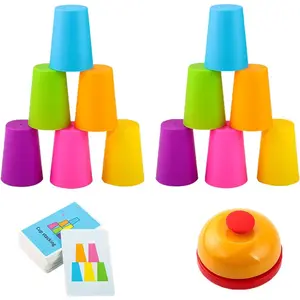 2 Set Interactive Color Stacking Cup Game Set - Mental Training & Competitive Family Activity with 12 Cups, 54 Challenge Cards & Buzzer (Family Edition C)