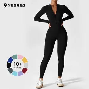 YEOREO Women  Workout Jumpsuit Zip Up Romper Bottom Pants Bodysuit Bodycon Sexy One Piece Fabric Spandex Womenswear Tops Stretchy Flexible