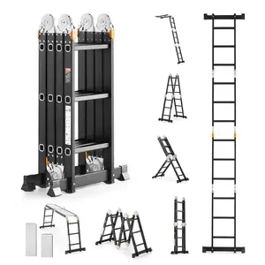 VEVOR Multi-Purpose Folding Ladder,  7-in-1 Tall Extension Step Ladder, A Frame 3 Step with Scaffolding Plank Telescoping Ladder, 12ft Reach Height Heavy Duty Ladder, 330 lbs Capacity for Home Outdoor