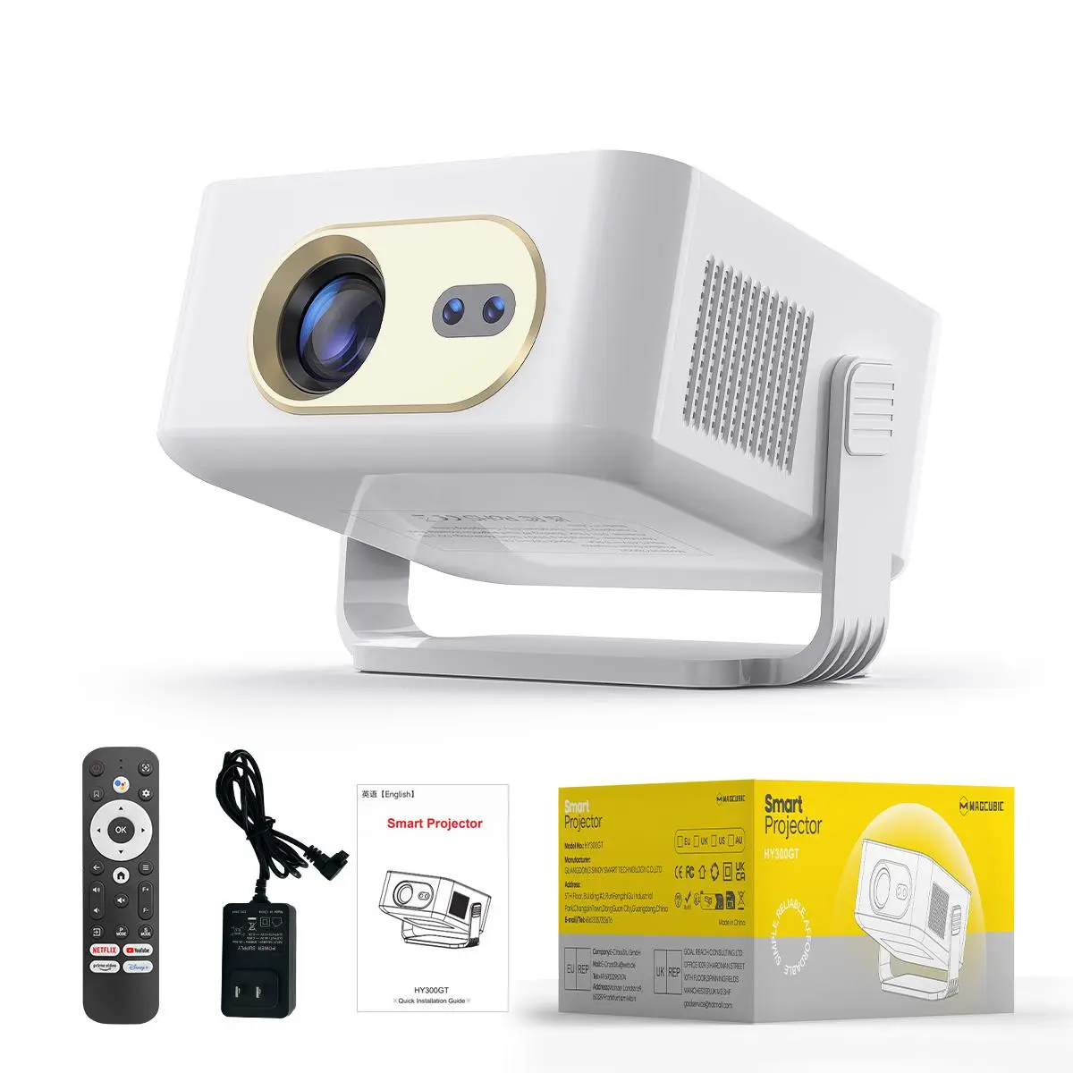 Magcubic HY300GT 400 ANSI Mini Smart Projector with Google Assistant，Wifi and Bluetooth, 2K Support, Auto Focus & Keystone, 180° Rotatable Portable Movie Proyector for Home Outdoor #TikTokShopBackToSchool,back to school,back to school haul