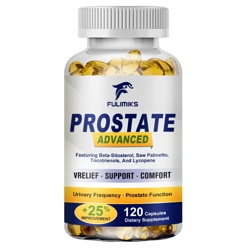 FULIMIKS Prostate Advanced Saw Palmetto Sitosterol Capsules - 120-Count Natural Organic Health Dietary Supplement for Adult Men, with Botanical Extracts, Herbs, Pumpkin Oil, No Minerals, Prop 65 Safe, Hormonal Balance