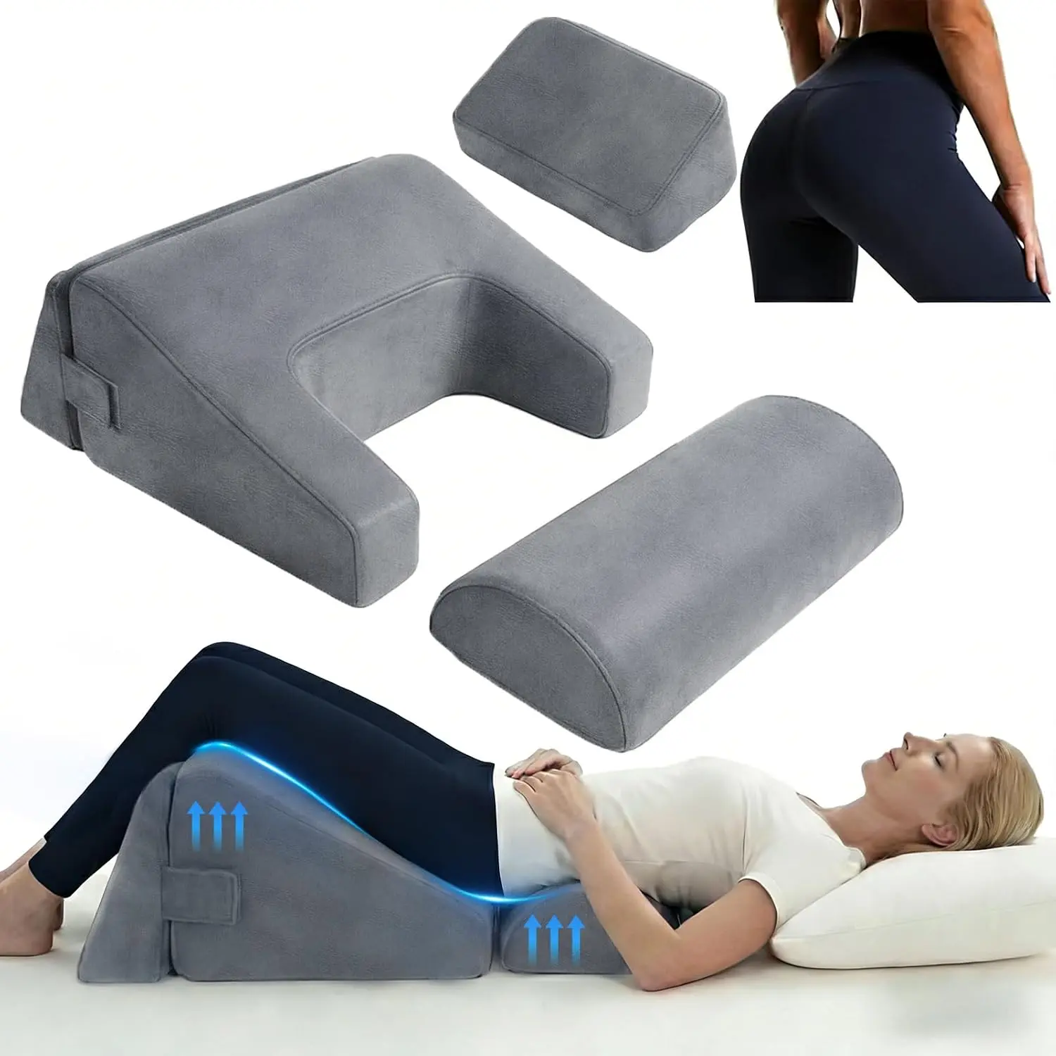 4-in-1 BBL Recovery Pillow Set, Adjustable Bedding Leg Positioner Cushion for Post-Surgery Sleeping - Converts to Leg Wedge, Toilet Pad to Reduce Pressure for Healing