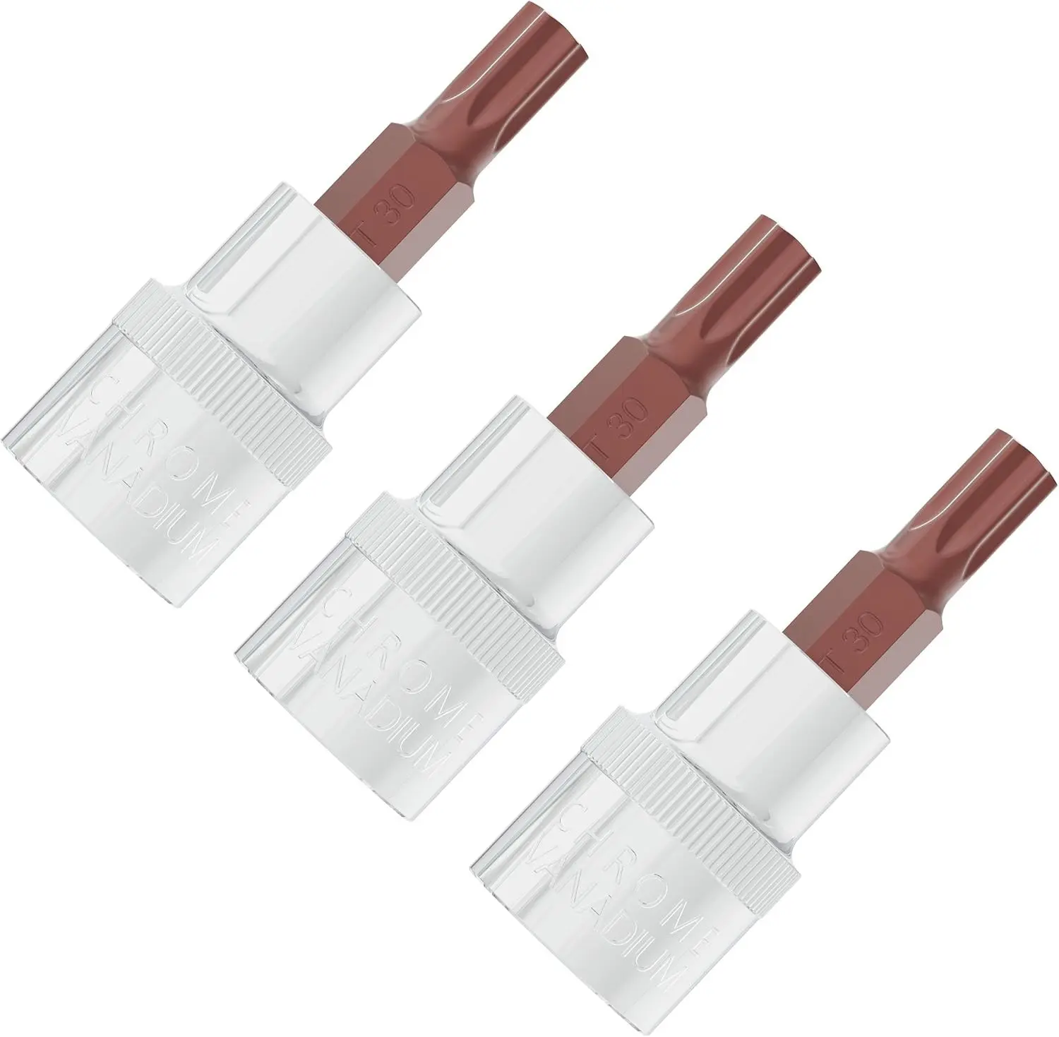 3PCS 3/8" Drive T30 Torx Bit Socket, 1.9" Length | S2 Steel Bits, Heat Treated CR-V Steel Star Sockets