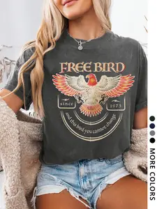 Women's Eagle Print Round Neck Graphic Tee, Vintage Trendy Casual Streetwear Fitted Short Sleeve Knit T-shirt for Daily Wear, Ladies All Seasons Outfit, Top, Everyday