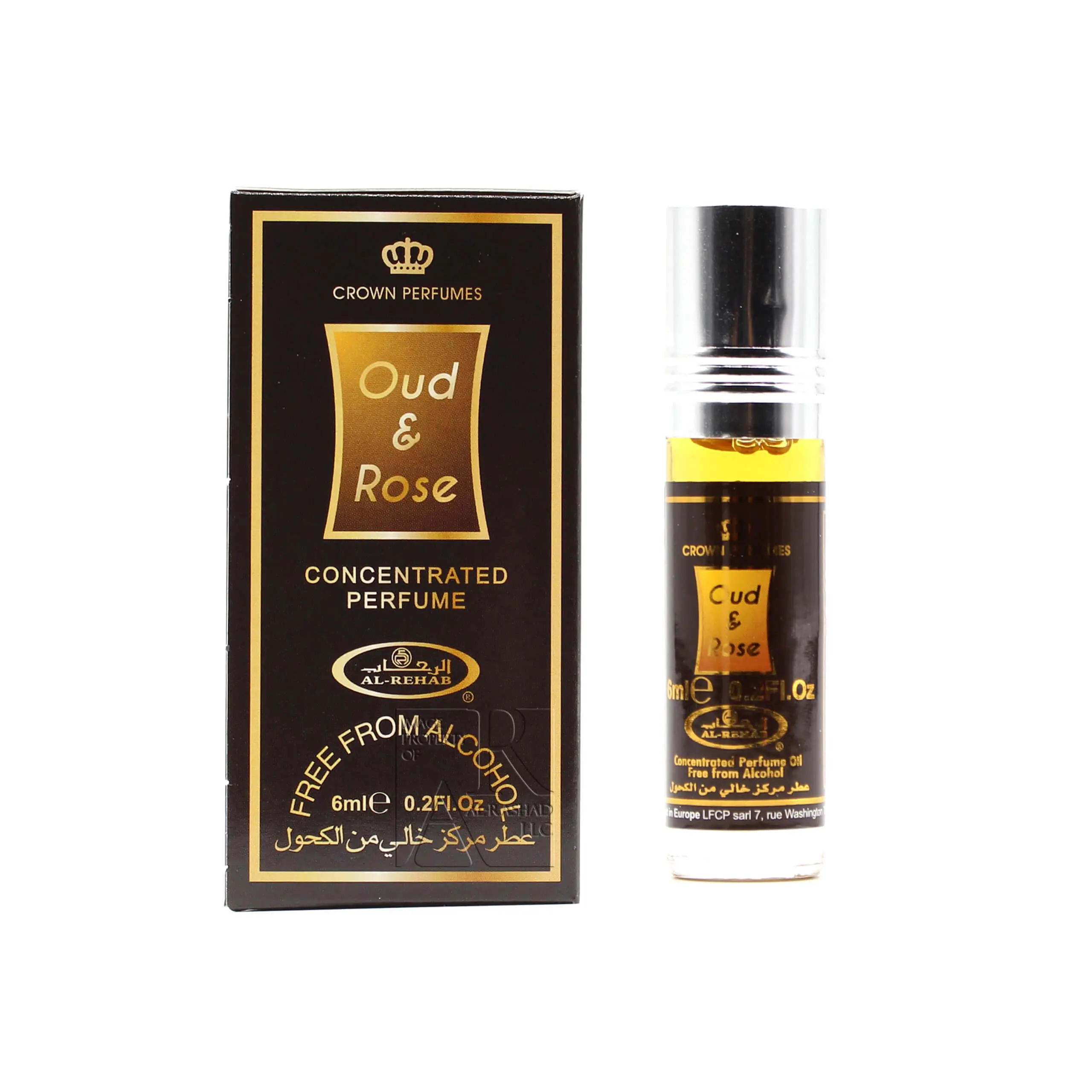 Al Rehab Oud & Rose Roll-On Concentrated Perfume Oil - Long-Lasting Unisex Adult Fragrance, Single Item, Contains Alcohol, 0.2 fl oz, Ideal for Day at Work & Evening Use, Smelling Good, Adults, Longwear Oud Rose, Liquid, Regular Edition, Elegant Perfume