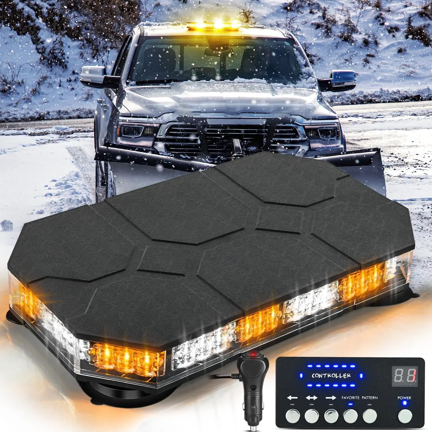 Nilight 42-LED Roof Top Strobe Light Bar Kit - 12V-24V Flashing Light, Control Panel, Magnetic Base, LED Display - Automotive Car Lighting Upgrade for Tractors, Rainy & Foggy Conditions, Strobe Light Module, Truck Lightbar