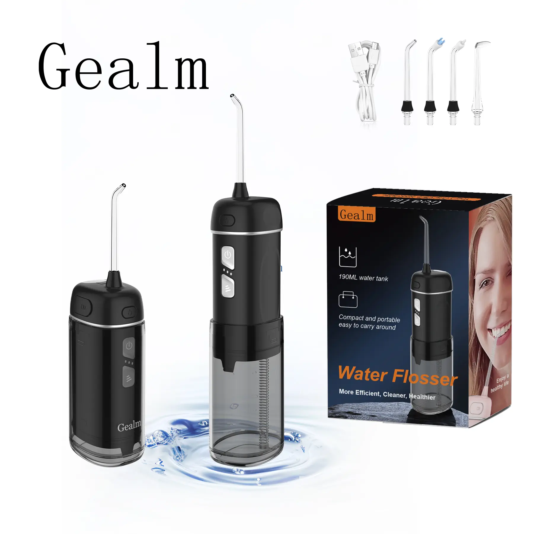Gealm Mini Cordless Water Dental Flosser - Portable Compact Oral Irrigator, 3 Modes, Removable Tank, Waterproof, Long-Lasting Deep Cleaning Oral Irrigators, Teeth Cleaning Machine, Removes Plaque for Braces Care