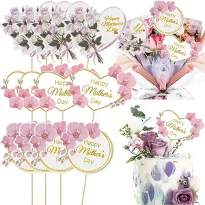 Day Cake Topper – 12pcs Pink Letter Decoration, Happy Mother's Day Cake Pick for Party, Dessert, Bakery, Mom Celebration, Cake Decorating Supplies